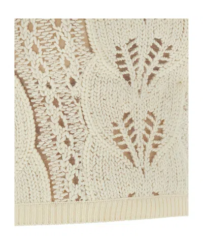 Ermanno Scervino Strapless Cropped Knit Top With Sheer Accents In White