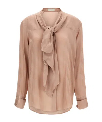 Dries Van Noten Long Sleeve Shirt Bow Detail In Pink