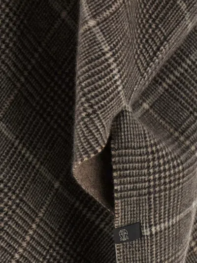 Brunello Cucinelli Reversible Poncho With Fringe And Plaid In Gray