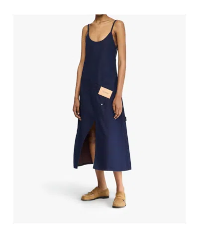 Jw Anderson Navy Twisted Workwear Denim Midi Dress In Blue