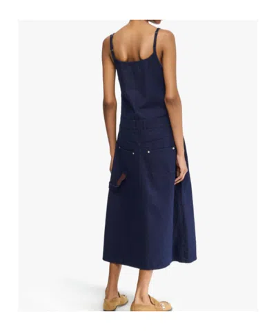 Jw Anderson Navy Twisted Workwear Denim Midi Dress In Blue