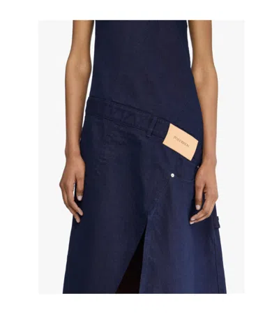 Jw Anderson Navy Twisted Workwear Denim Midi Dress In Blue