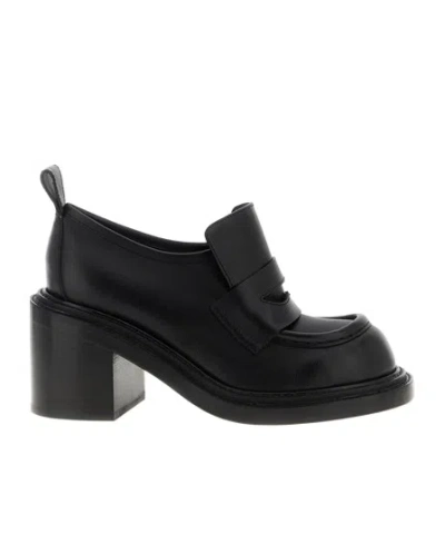 Moschino Block Heel Loafers Pull Tab In Black