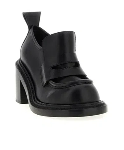 Moschino Block Heel Loafers Pull Tab In Black