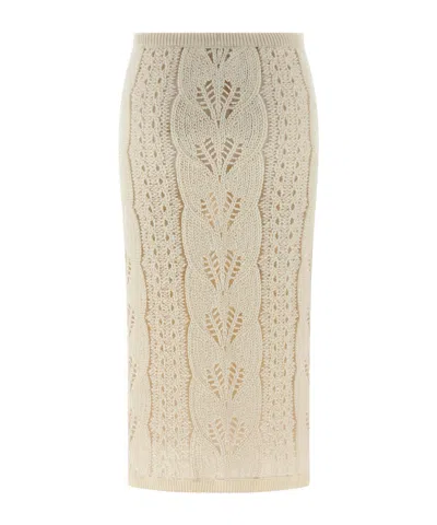 Ermanno Scervino Longuette Tricot Wool Skirt With Tulle Lining In Multi