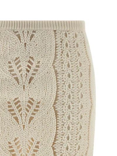 Ermanno Scervino Longuette Tricot Wool Skirt With Tulle Lining In Multi