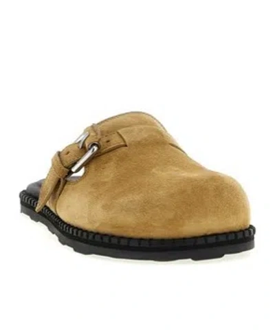 Moschino Suede Mules Featuring Buckle Detail In Brown