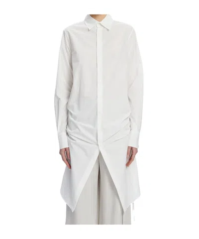 Ann Demeulemeester Sandrina High Comfort Shirt With Drawstrings And 'script' Print In White