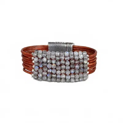Martell Studio Large Labradorite Cuff Bracelet In Chocolate Leather In Multi