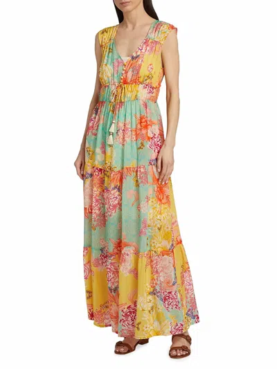 Johnny Was Maje Sleeveless Tiered Floral-print Maxi Dress In Multi