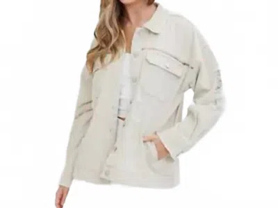 Blue B Washed Trim Detail Distressed Jacket In Beige In White
