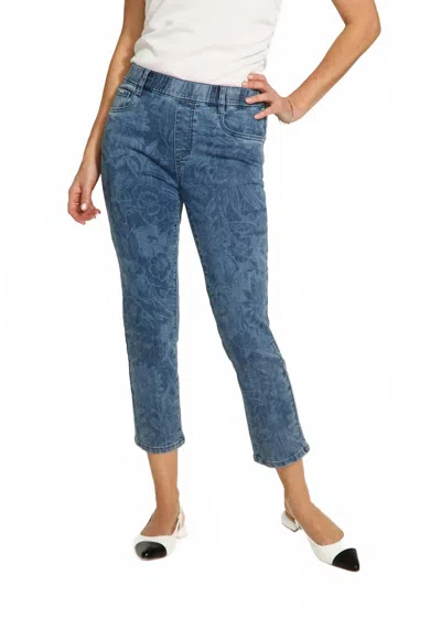 Fdj Printed Pull-on Straight Crop Denim Pant In Floral Jacquard In Multi