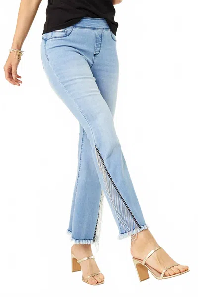 Coco + Carmen Omg Flare Jeans With Rhinestone Fringe In Denim In Multi