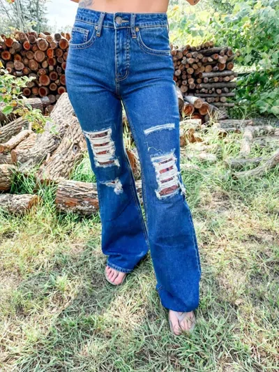 Rock Roll N Soul Autumn Aztec Flare Jeans In Blue In Blue