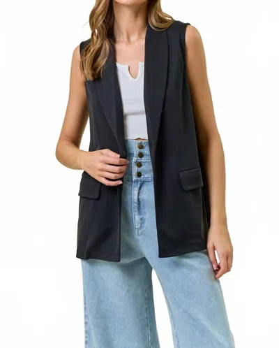 Doe & Rae Black Shawl Neck Open Front Knit Vest Blazer In Black