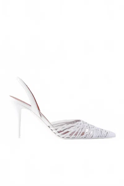 Amina Muaddi 90mm Lori Strappy Pointed-toe Slingback Pumps In White