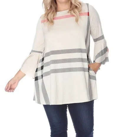 South River Plaid Three-quarter Sleeve Tunic In White Multi In White