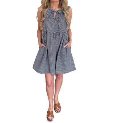 Buttermelon Townes Mini Stripe Bowknot Mini Dress In Navy Stripe In Blue