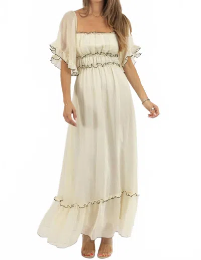 One & Only Marlow Maxi Flutter Dress In Buttercream In White