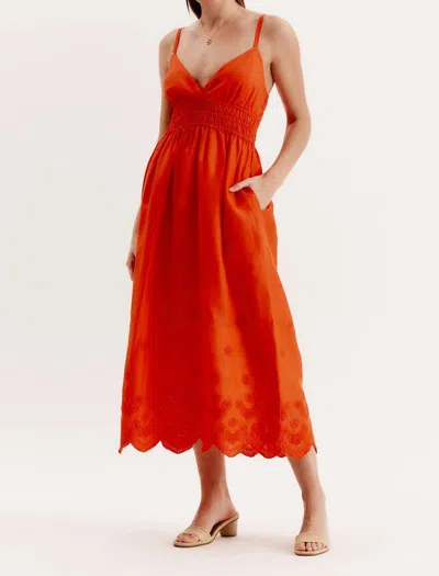 Tyler Boe Maria Eyelet Midi Dress In Tiger Lily In Orange