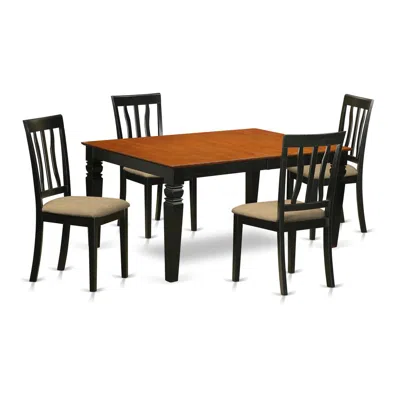 East West Furniture Wean5-bch-c 5 Pc Kitchen Table Set With A Dining Table And 4 Linen Kitchen Chairs In Black In Multi