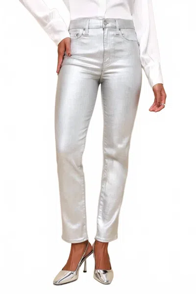 Daze Smarty Coated Slim Straight Pants In Silver Bullet In Metallic