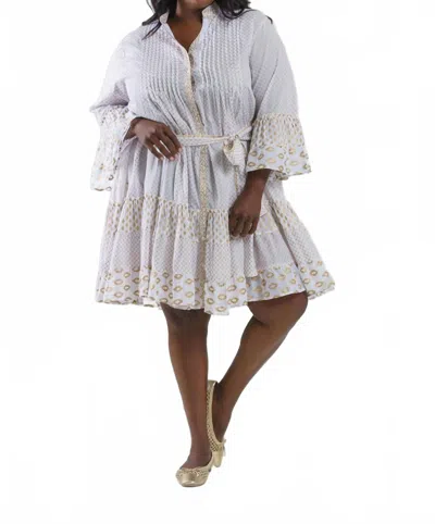 Pep's Cannes Short Net Print Mini Dress - Plus In White/gold In White
