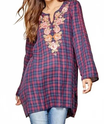 Andree By Unit Mad About Plaid Embroidered Tunic - Plus In Navy/red In Multi
