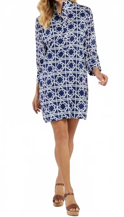 Jude Connally Helen Bamboo Rattan Dress In Navy White In Blue