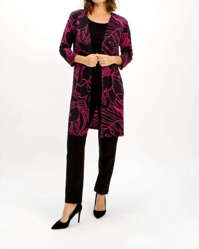 Frank Lyman Abstract Print Cardigan In Black/fuchsia In Multi