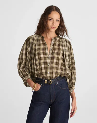 Madewell Balloon Sleeve Cotton Button-up Top In Brown