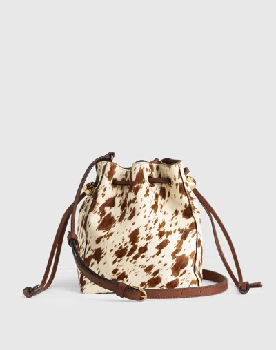 Madewell The Drawstring Crossbody Bucket Bag In Cowhide Leather Soft Mahogany Multi In Multi