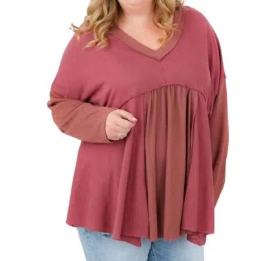 Andree By Unit Long Sleeve V Neck Tunic Top In Dusty Rose In Pink