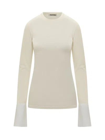 Darkpark Nora Jumper With Buttoned Shirt Cuffs In Neutral