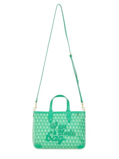 Anya Hindmarch Compact Recycled Canvas Tote Bag With Playful Pattern In Green