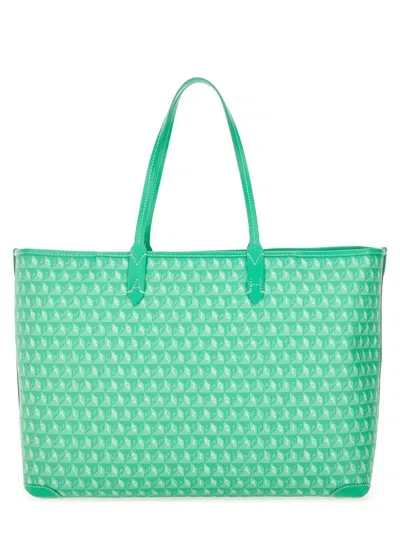 Anya Hindmarch Tote Bag With Bold Script And Textured Pattern In Green