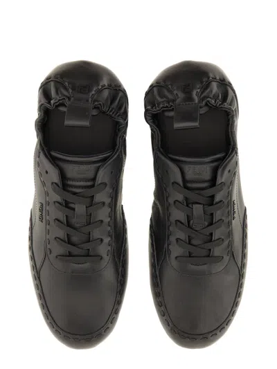 Fendi Stretchy Heel Round Toe Rubber Sole Sneakers In Black