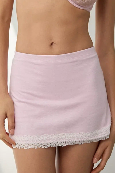 Out From Under Bec Lace Trim Low-rise Micro Mini Skort In Pink, Women's At Urban Outfitters In Pink