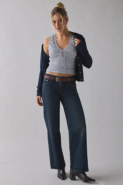 Kimchi Blue Ella Ruched Tie-front Cropped Tank Top In Navy, Women's At Urban Outfitters In Blue