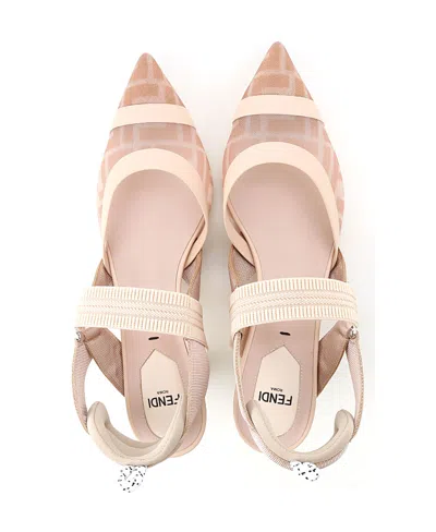 Fendi Black Leather And Mesh Slingbacks With Medium Heel In Multi