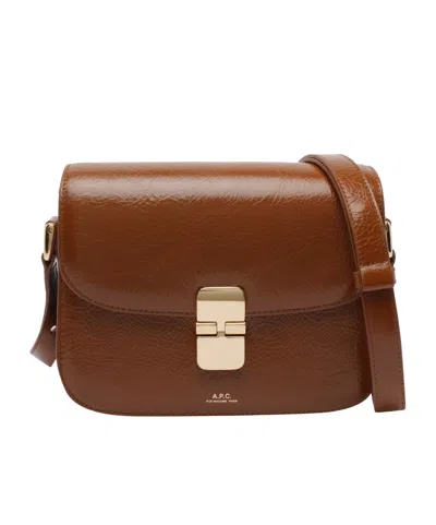 Apc A.p.c. Grace Small Foldover Top Crossbody Bag In Brown