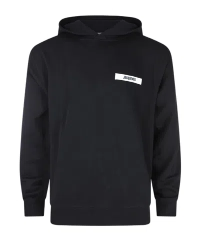 Jacquemus Hooded Long Sleeve Knitwear With Ribbed Cuffs In Black