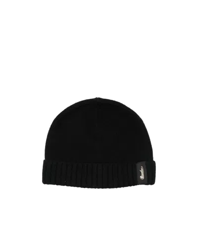 Borsalino Cashmere Ribbed Beanie Turn-up Brim In Black