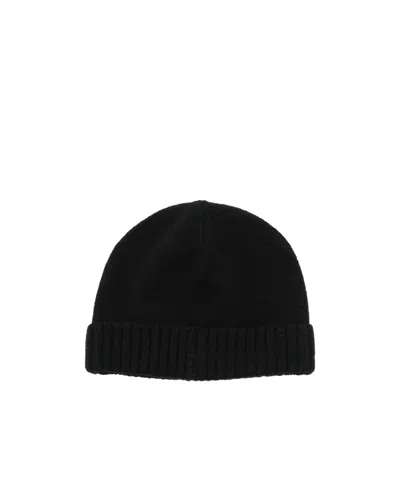 Borsalino Cashmere Ribbed Beanie Turn-up Brim In Black