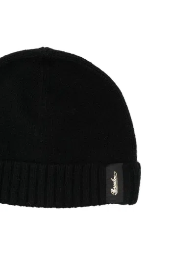 Borsalino Cashmere Ribbed Beanie Turn-up Brim In Black