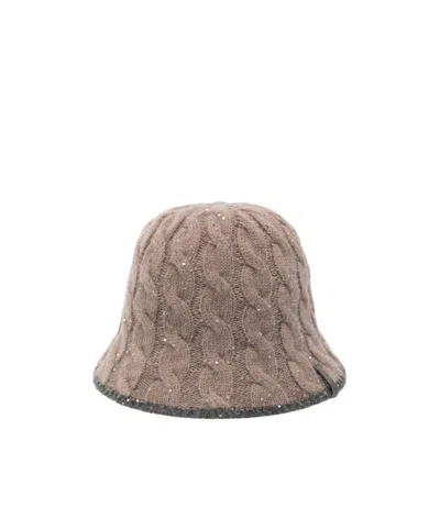 Brunello Cucinelli Textured Knit Cloche Hat Sequined Embellishments In Brown