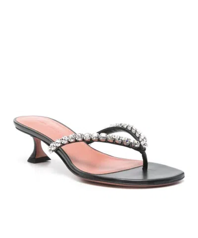 Amina Muaddi Sabot Infradito Gigi In Pelle Nera  Donna In Black