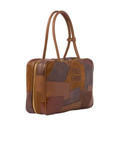 Miu Miu Leather Patchwork Beau Bag In Brown