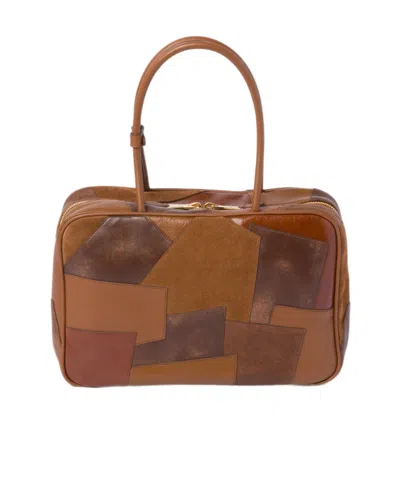Miu Miu Leather Patchwork Beau Bag In Brown