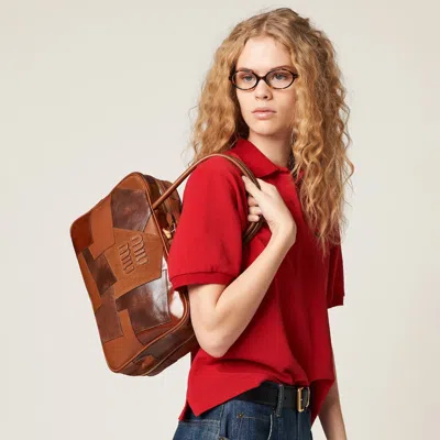 Miu Miu Leather Patchwork Beau Bag In Brown